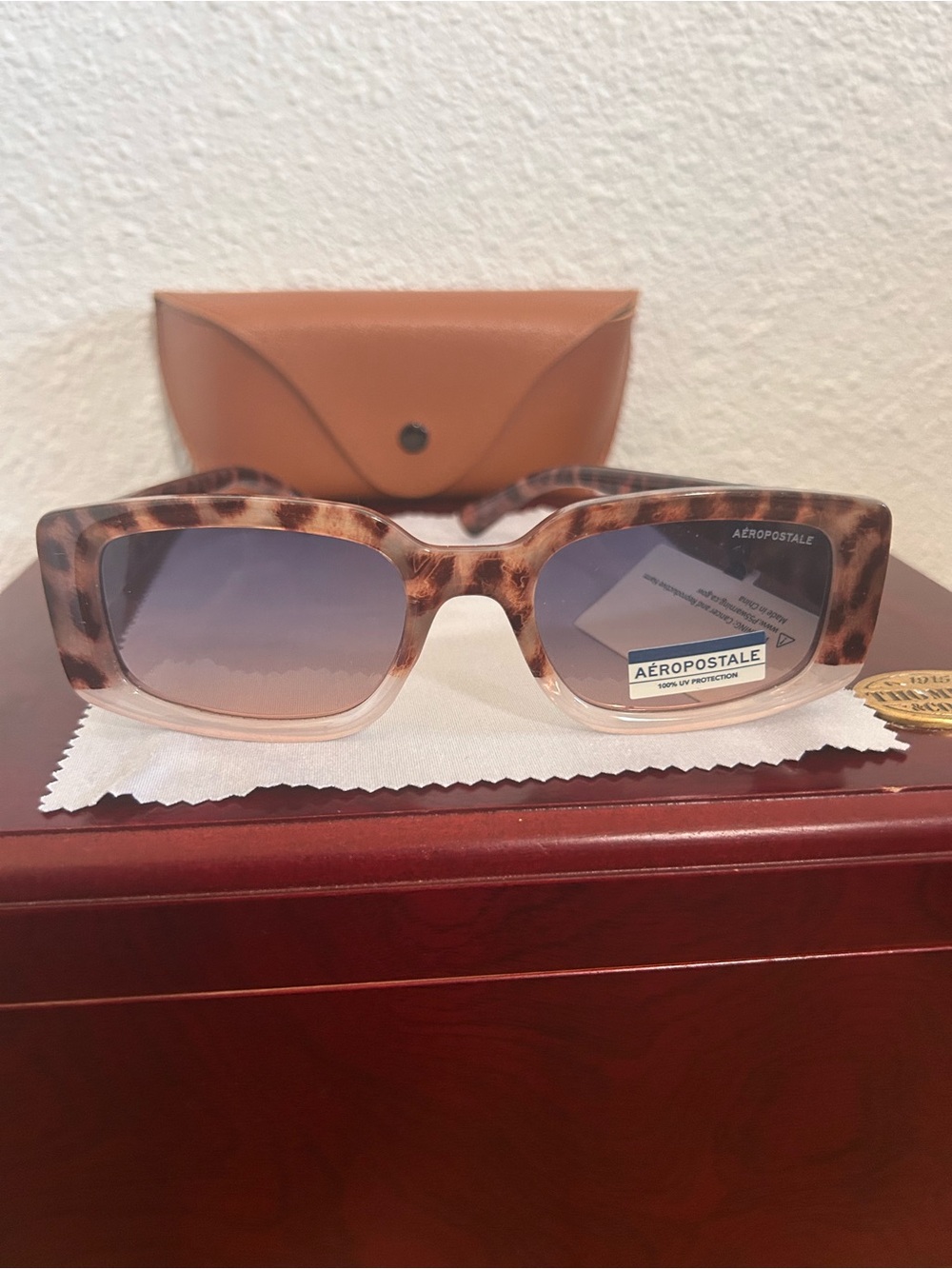 Aeropostale Women's Leopard Rectangle Sunglasses - Brown